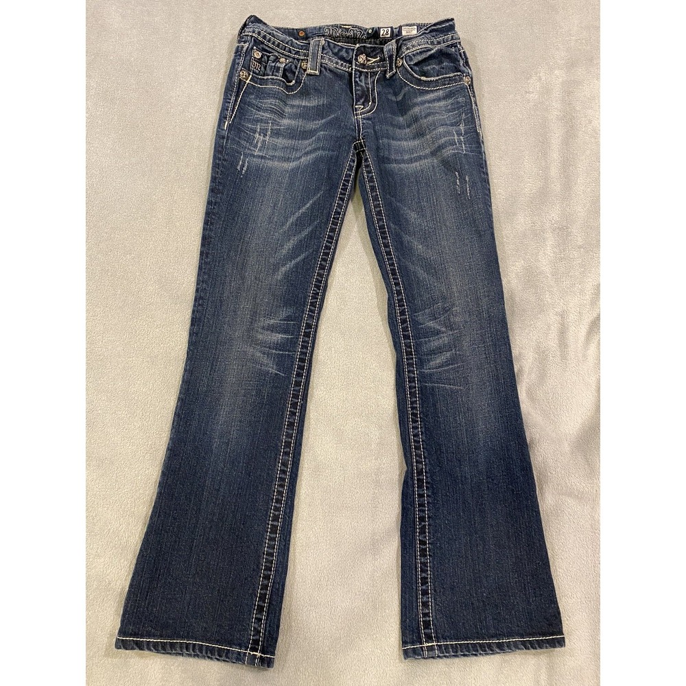 Womens Miss Me Jeans Size 28 Boot Cut Denim Stretch Blue Distressed 28x32